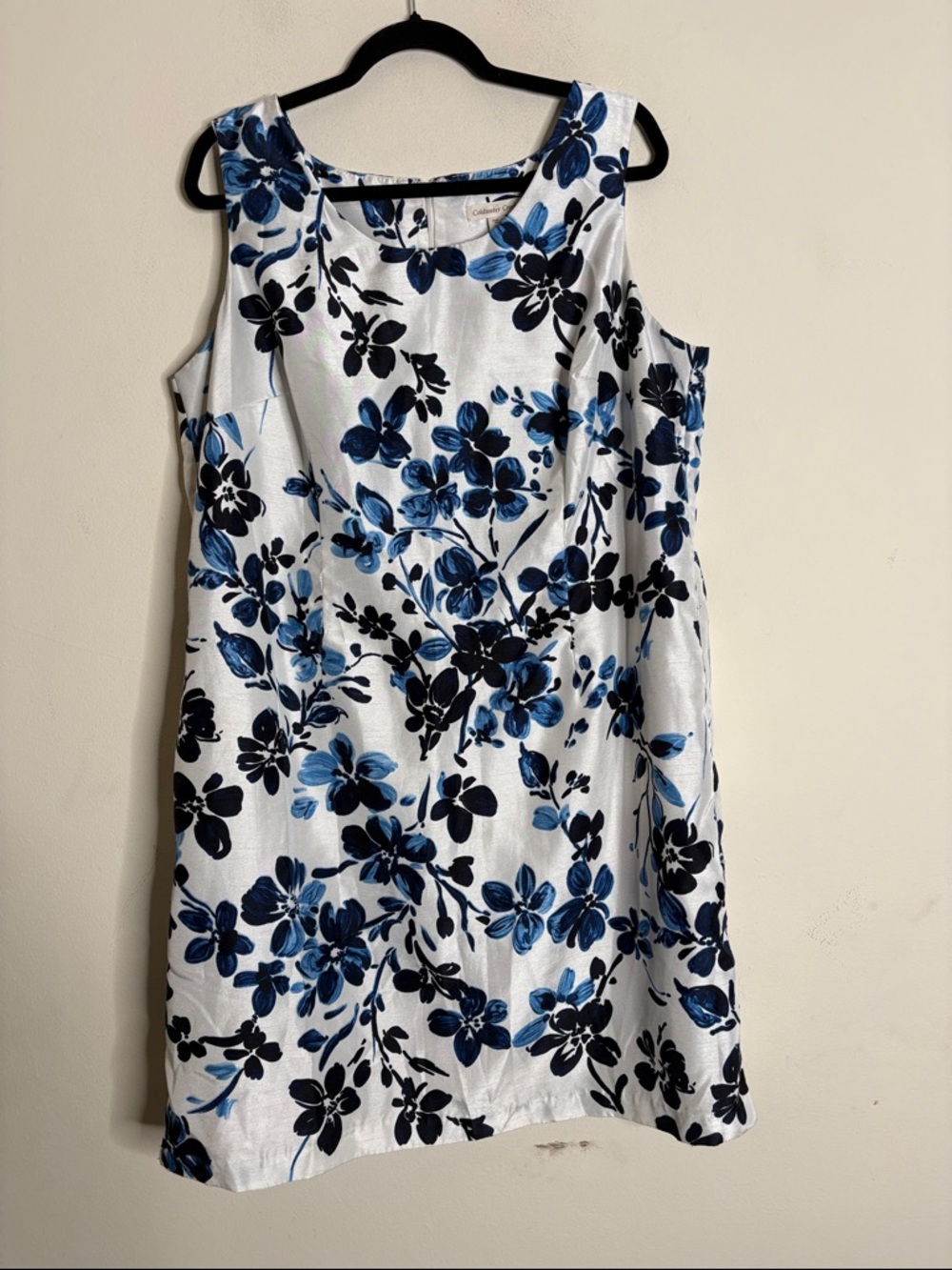 Coldwater Creek White Mini Dress with Blue & Black Floral Print